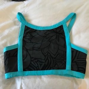 Soulcycle High Neck Floral Grey/Aqua Sports Bra M